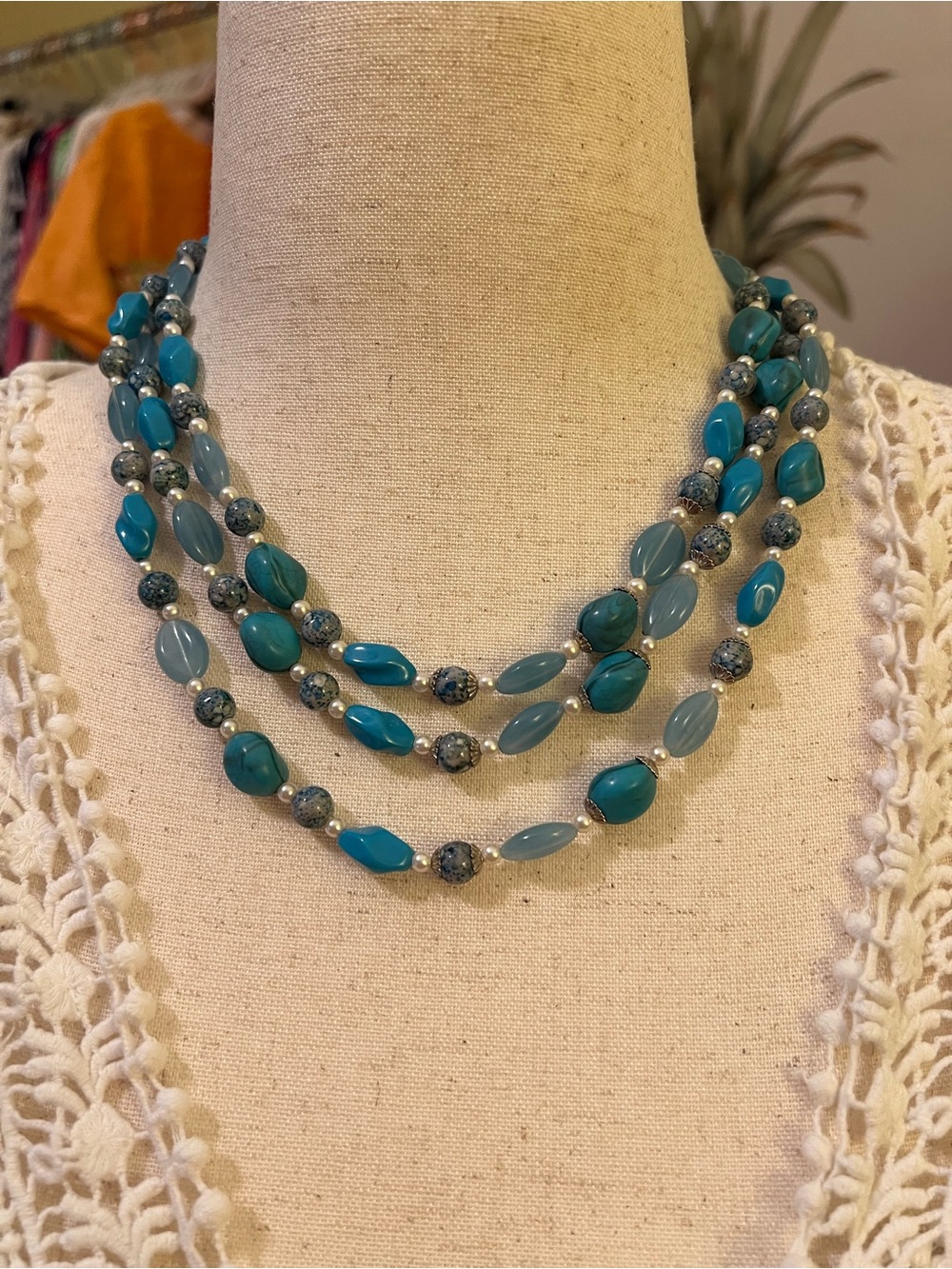 Three-Strand Turquoise Beaded Necklace - NWOT